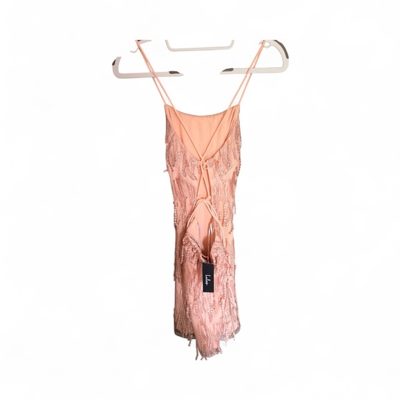 Lulus Making Magic Dress Womens Small Blush Pink Fringe Lace-up Mini NWT Sz. S - Picture 4 of 6